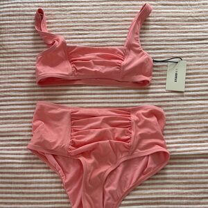 STAUD Pink Ruched Bikini Set